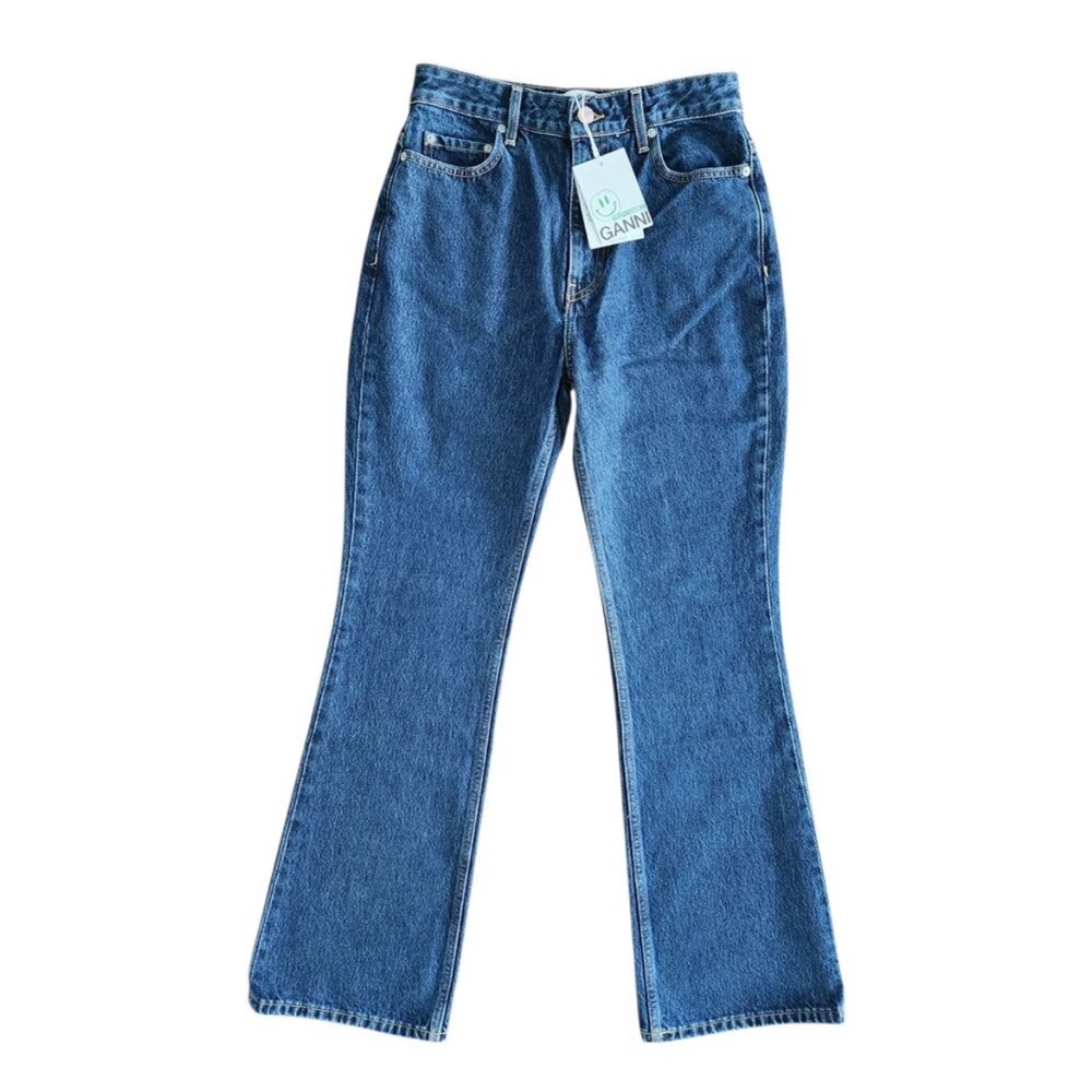 Ganni Betzy Dark Blue Stone High Rise Slim Flare Full Length Jean 26/32 NWT $195